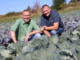Biologiczna ochrona warzyw w praktyce. Jak sprawdza się w kapuście i marchwi? Damian Micyk (z lewej, producent warzyw) i Rafał Forc (Rovensa Next)